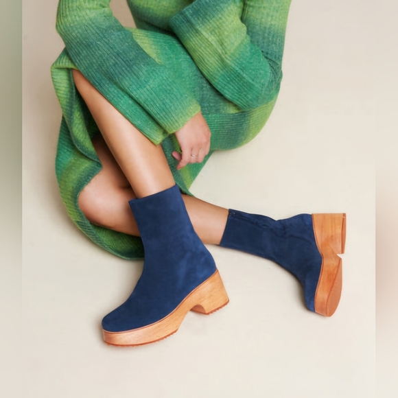 Charlotte Stone Blue Ankle Boots with Tan Sole - Picture 5 of 7